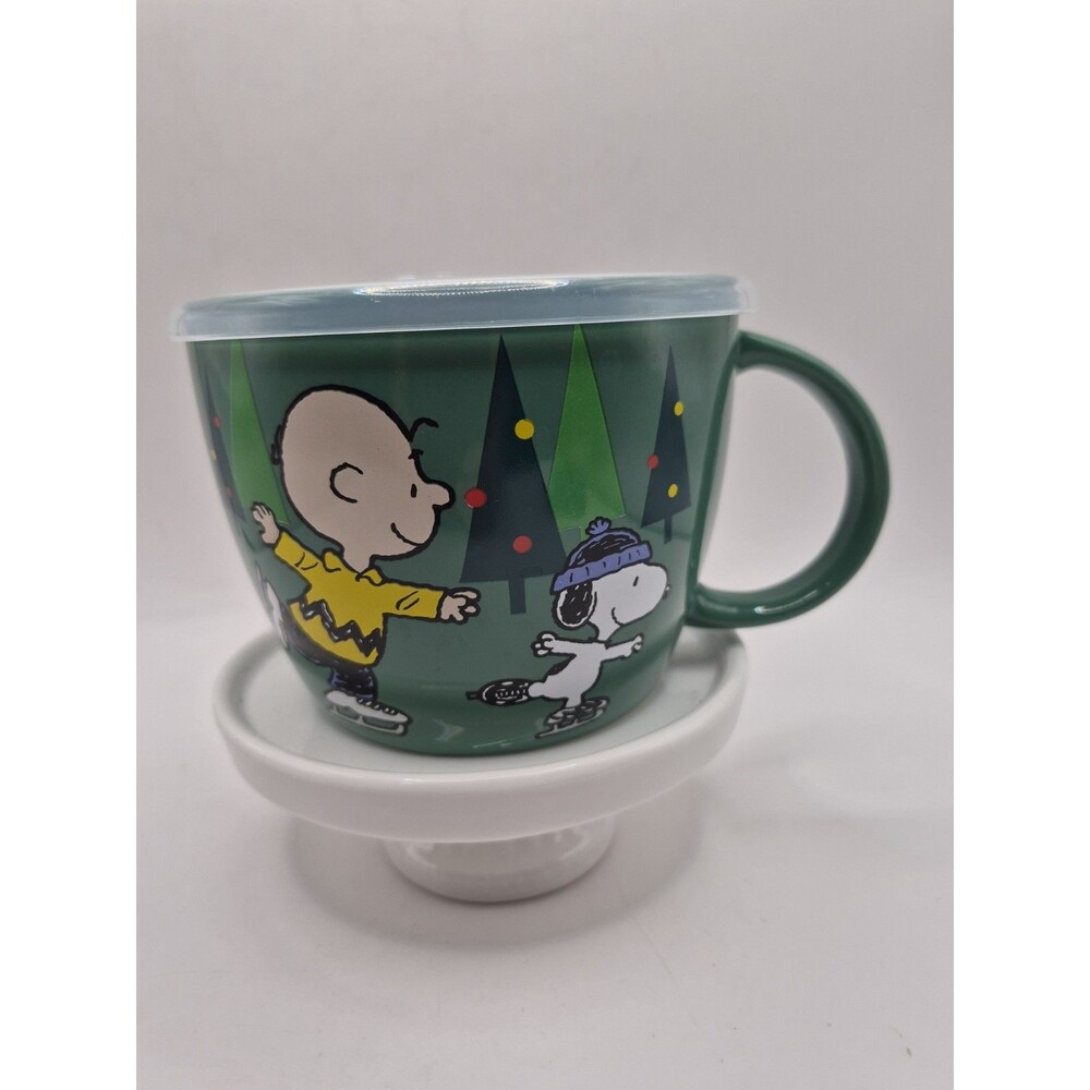 Peanuts Charlie Brown Snoopy Holidays Soup Bowl Mug Cup w/Lid Stoneware 25Oz
